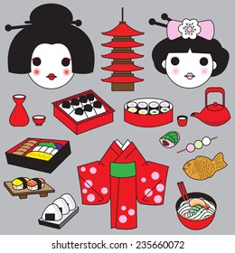 Japanese Food and Culture Icons illustration set