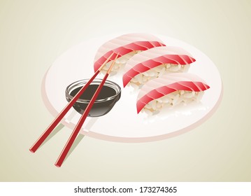 Japanese food: delicious Suzuki (sea bass) Nigiri Sushi 