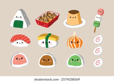 Japanese food and desert set. Vector Illustration. Suitable for sticker and icon 