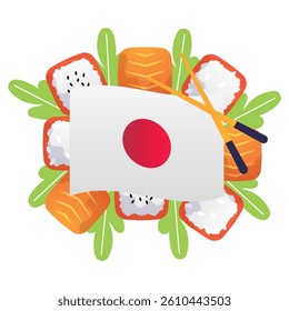 Japanese food flat illustration on the white background