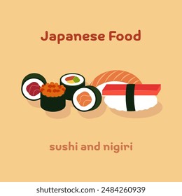 Japanisches Essen Flache Illustration Sushi Nigiri Kollektion