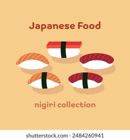 Japanisches Essen Flache Illustration Sushi Nigiri Kollektion