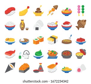 japanese food flat vector icons