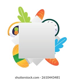 Japanese food flat vector illustration frame