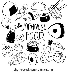 Japanese food hand drawn doodles background