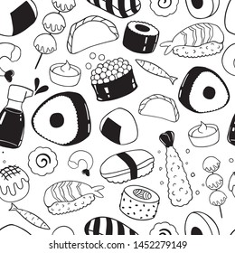 Japanese food hand drawn seamless pattern background