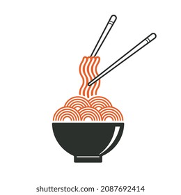Japanese food icon of noodles being held by chopstick