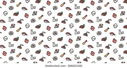 Japanese food icon pattern background for website or wrapping paper (Color icon version)