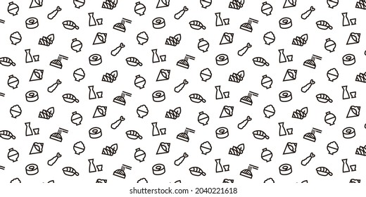 Japanese food icon pattern background for website or wrapping paper (Monotone version)
