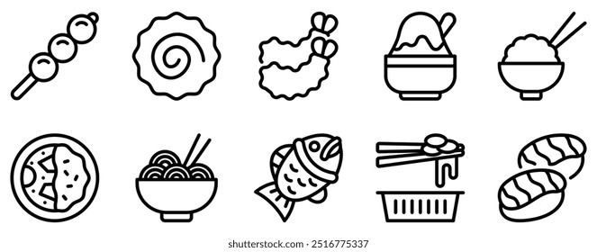 Japonês Food Icon Set Authentic Line Style Collection para delícias culinárias