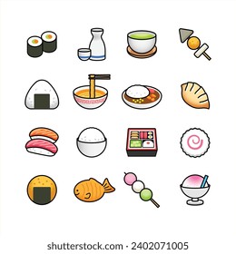Japanese Food Icon Set in Color. Editable EPS File