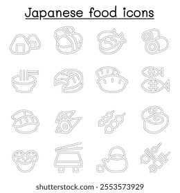 Japanese food icon set in thin line style