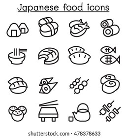 Japanese food icon set in thin line style