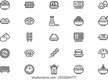 Japanese food icons collection is a vector illustration with editable stroke.