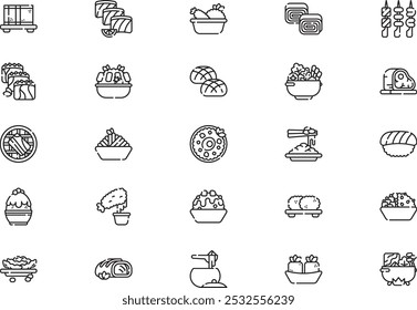 La colección de iconos de comida japonesa es una Ilustración vectorial con trazo editable.