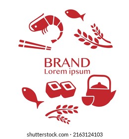 Japanese Food Icons Set Stock Illustration. Vector.