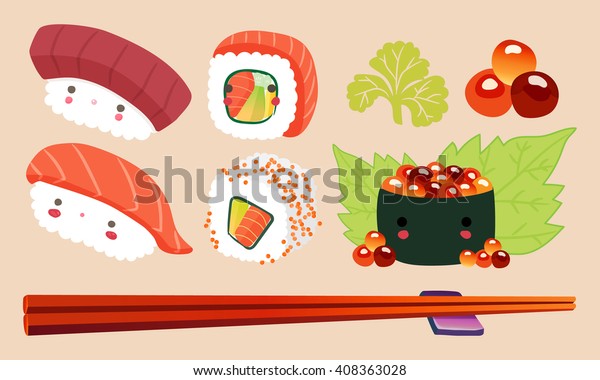 Japanese Food Illustration Sushi Cartoon Comic Stock Vector Royalty Free 408363028