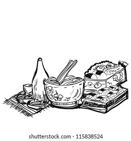japanese food ink painting vector style