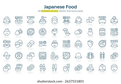 Japanese Food line icon pack. Japanese Food Stroke icon set. Editable Stroke icon