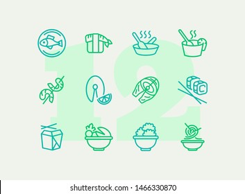 Japanese food line icon set. Fish, rice, shrimp. Food concept. Vector illustration can be used for topics like food product, supermarket, restaurant