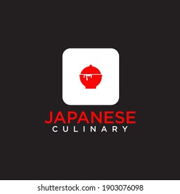 Japanese food logo with using red bowl incorporated with japanese flag design template