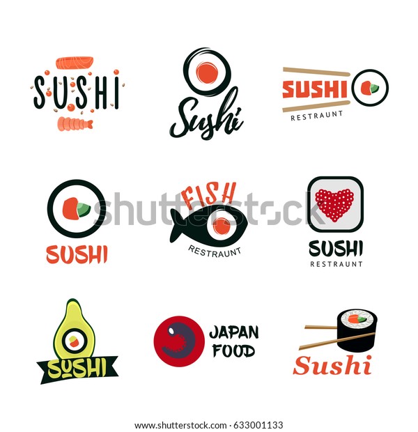 Japanese Food Logos Set Inscriptions Sushi Stock Vector (Royalty Free ...