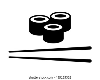 Japanese food - maki roll sushi with chopsticks flat vector icon for apps and websites