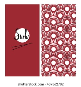 Japanese food menu template with seamless pattern on background. Good for flyer, brochure, web, card. Vector illustration.
