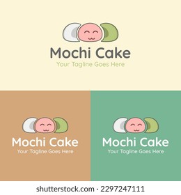 Japanese food Mochi Cake Vector Logo. Colorful cartoon style illustration for cafe, bakery, restaurant menu or logo and label. Traditional rice cake.