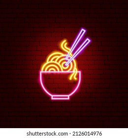 Japanese Food Neon Sign. Vector Illustration of Spagetti Promotion.