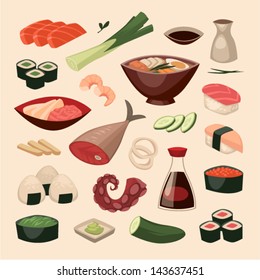 Japanese food. Objects set