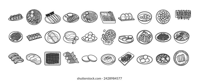 Japanese Food Outline Illustration Vector Set