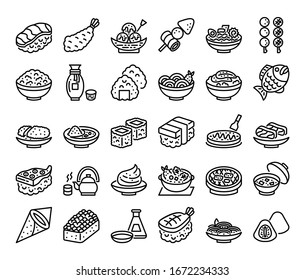 japanese food outline vector icons