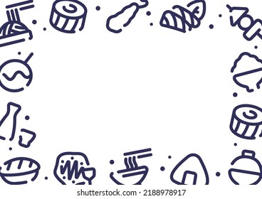 Japanese food pattern background for graphic design.A-size horizontal frame.