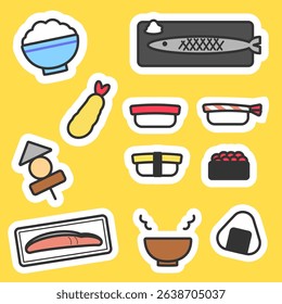 Japanese food pop sticker style icon set
