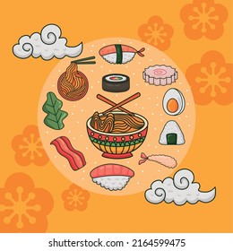 japanese food poster with clouds