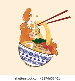 Japanese food ramen noodle illustration