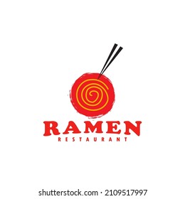 Japanese food ramen noodles with chopsticks in a circle logo vector icon symbol design illustration