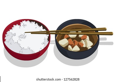 Japanese Food, Rice and Soup Bowls