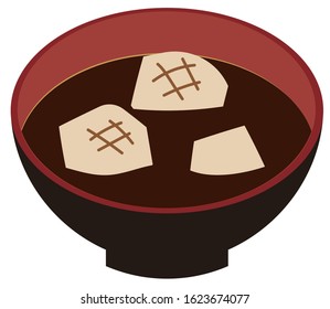 Japanese food with roasted mochi in an soup