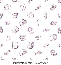 Japanese food and Seafood set. Background for printing, design, web. Usable as icons. Seamless. Color.