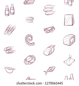 Japanese food and Seafood set. Background for printing, design, web. Usable as icons. Seamless. Color.