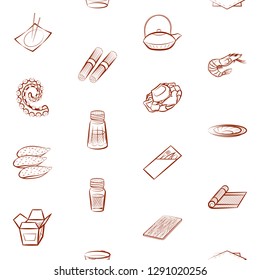 Japanese food, Seafood and Table setting set. Background for printing, design, web. Usable as icons. Seamless. Binary color.