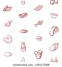 Japanese food, Seafood and Table setting set. Background for printing, design, web. Usable as icons. Seamless. Binary color.