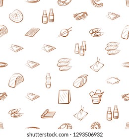 Japanese food, Seafood and Table setting set. Background for printing, design, web. Usable as icons. Seamless. Binary color.