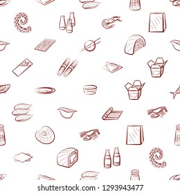 Japanese food, Seafood and Table setting set. Background for printing, design, web. Usable as icons. Seamless. Binary color.
