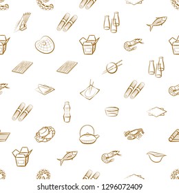 Japanese food, Seafood and Table setting set. Background for printing, design, web. Usable as icons. Seamless. Binary color.