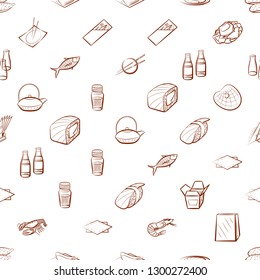 Japanese food, Seafood and Table setting set. Background for printing, design, web. Usable as icons. Seamless. Binary color.