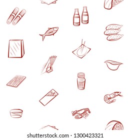 Japanese food, Seafood and Table setting set. Background for printing, design, web. Usable as icons. Seamless. Binary color.
