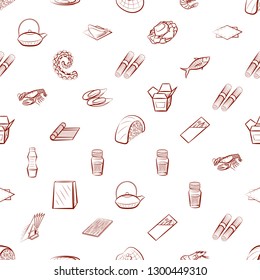 Japanese food, Seafood and Table setting set. Background for printing, design, web. Usable as icons. Seamless. Binary color.